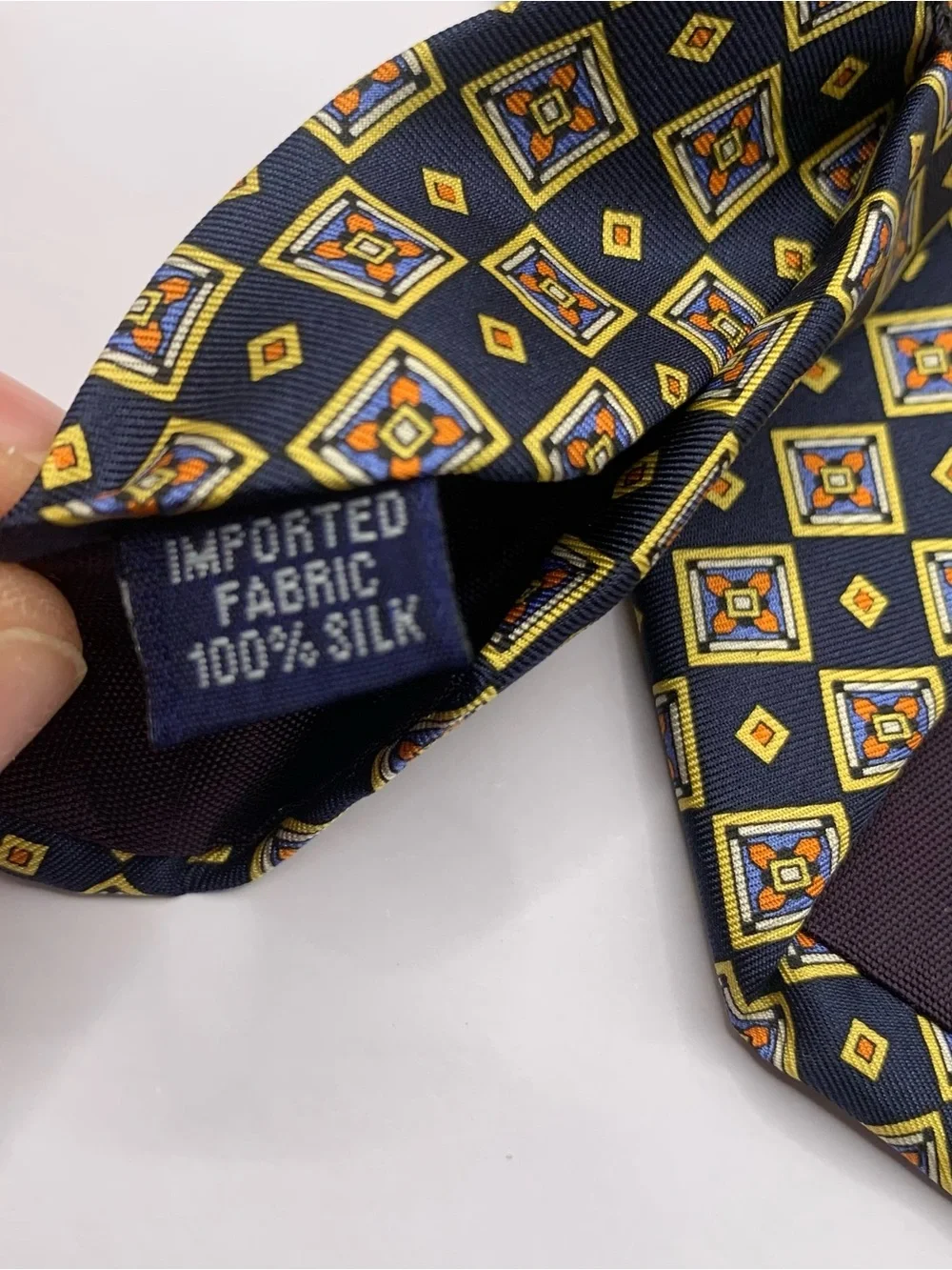 Brittany House London Black and Yellow Diamond-Pattern Silk Tie business formal